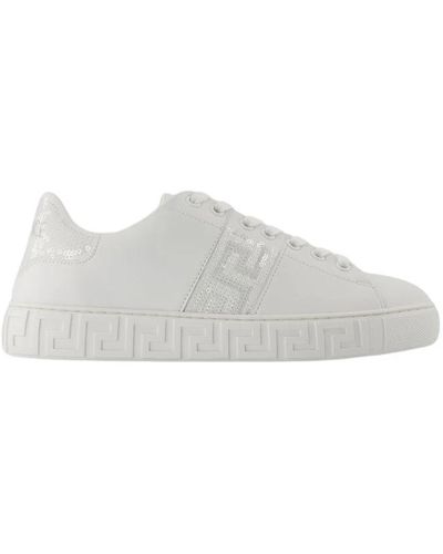 Versace Zapatillas blancas de algodón cordones punta redonda - Gris