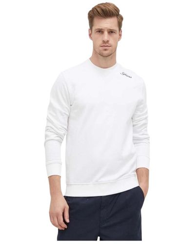 Guess Schmal geschnittener Sweatshirt mit besticktem Schulterlogo - Weiß