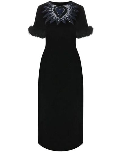 Fendi Fur Trim Velvet Midi Dress - Black