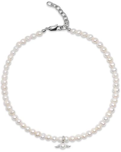 Nialaya Women`s pearl choker with angel wing pendant - Bianco