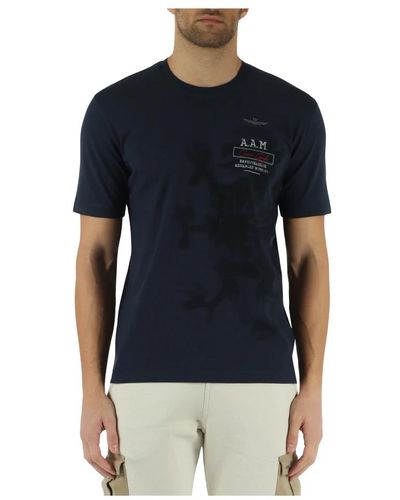 Aeronautica Militare T-shirt in cotone con ricamo logo frontale - Blu
