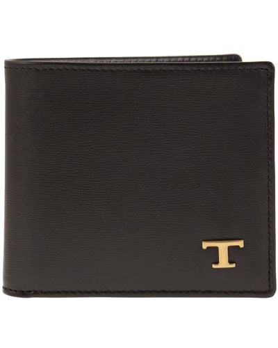Tod's Billetera de cuero atemporal con logo - Negro