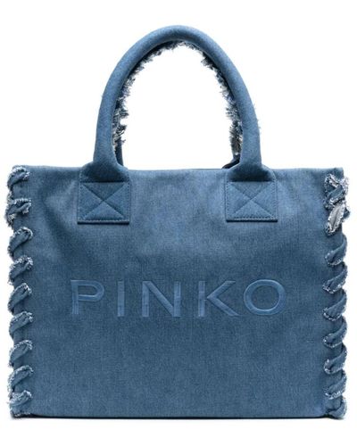 Pinko Blaue denim tasche mit logo-stickerei