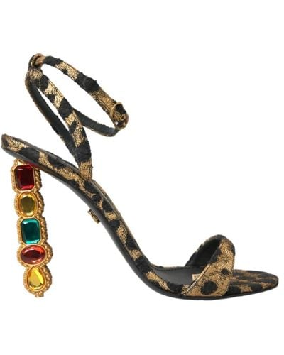 Dolce & Gabbana Leopard kristall absatz sandalen - Mettallic