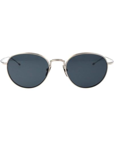 Thom Browne Stilvolle runde sonnenbrille in silber - Blau