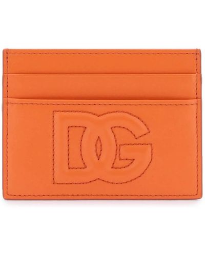 Dolce & Gabbana Leder kreditkartenhalter mit geprägtem logo - Orange