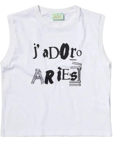 Aries Camiseta sin mangas de algodón con estampado gráfico - Blanco
