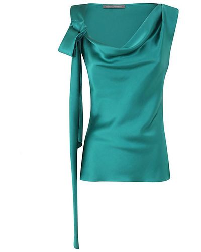 Alberta Ferretti Sleeveless top w shoulders ribbon detail - Vert