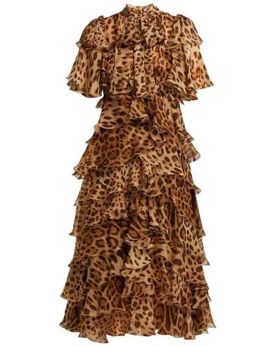 Dolce & Gabbana Seidenkleid mit leopardenmuster und schleife - Braun