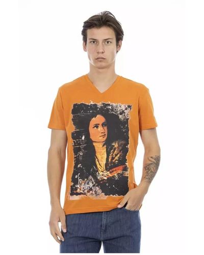Trussardi Stylisches v-ausschnitt t-shirt mit frontdruck - Orange