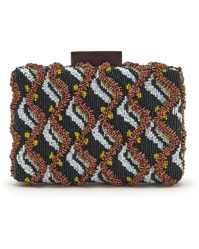 Maliparmi Bedruckte bestickte clutch mit goldfarbenem schulterriemen - Braun