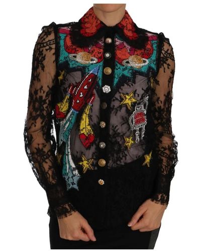 Dolce & Gabbana Camicia space di cristalli di pizzo - Nero