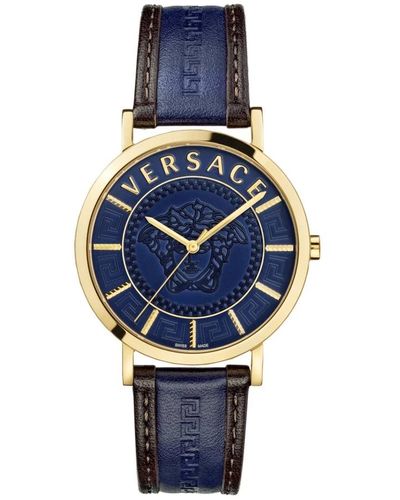Versace Essential medusa orologio in pelle blu/oro