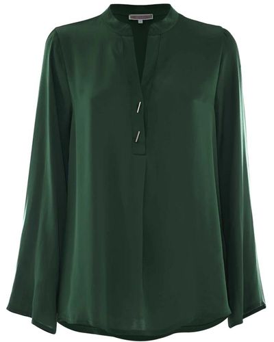 Kocca Bequeme Bluse mit langen Ärmeln und Mandarin-Kragen - Grün