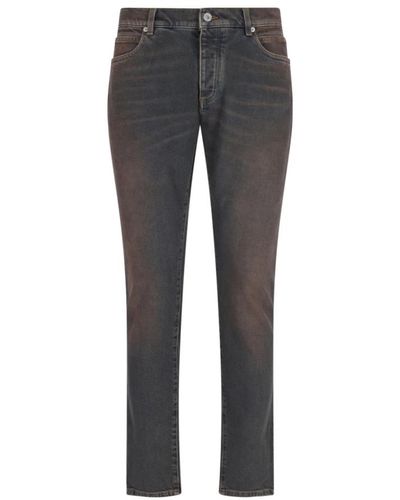 Balmain Slim braune denim jeans retro logo - Grau