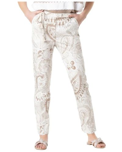 Le Tricot Perugia Pantalone in cotone elasticizzato stampa arabeschi-46 - Neutro