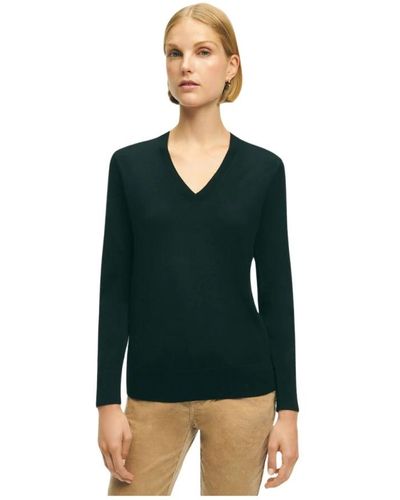 Brooks Brothers Suéter negro de lana merino con cuello en v - Verde