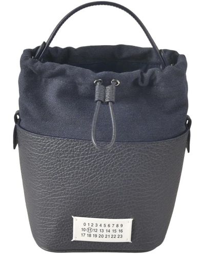 Maison Margiela Stilvolle taschen kollektion,mini 5ac eimer tasche in anthrazit leder und leinwand - Blau