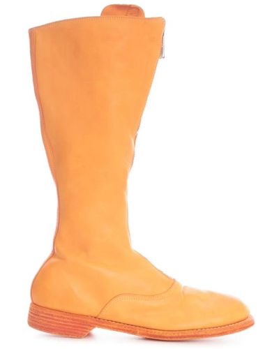 Guidi Stivali da esercito con zip anteriore in pelle - Arancione