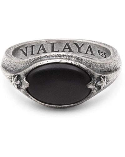 Nialaya Vintage sterling silber onyx siegelring - Grau