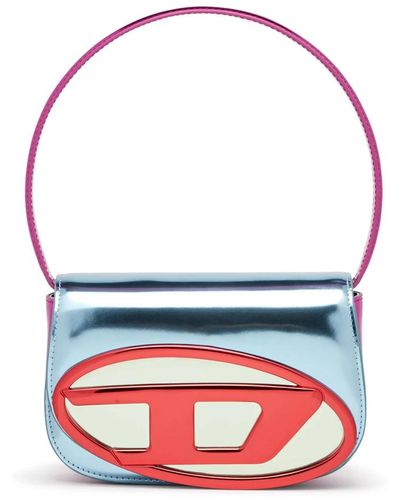 DIESEL 1dr - ikonische schultertasche aus verspiegeltem leder,shoulder bags - Rot