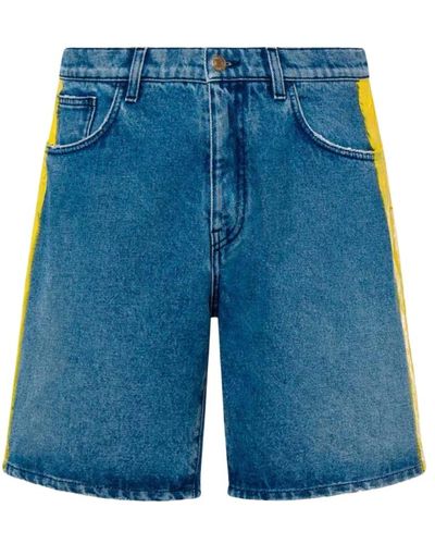 Moschino Shorts in denim blu con strisce laterali dipinte a mano