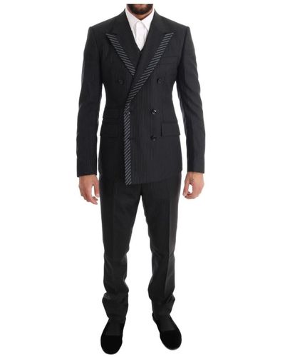 Dolce & Gabbana Grauer Zweireihiger 3-teiliger Anzug - Schwarz