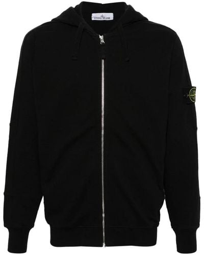 Stone Island Schwarzer hoodie mit kompassabzeichen