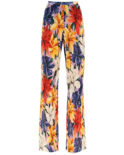 Etro Pantalones plisados de chifón floral - Naranja