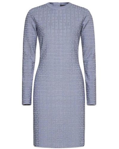 Givenchy Kurze kleider mit gerippten kanten und all-over-logo-muster - Blau