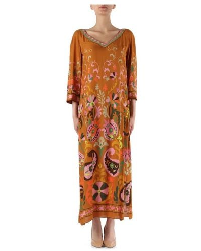 Maliparmi V-ausschnitt kaftan-kleid mit dekorativem print - Orange