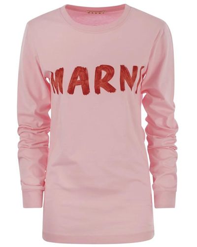 Marni Camiseta de algodón de manga larga con estampado frontal - Rosa