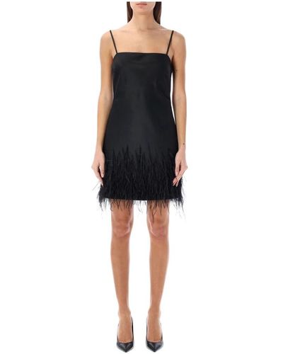 Ralph Lauren Vestido de cóctel de satén con plumas - Negro