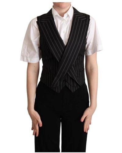 Dolce & Gabbana Striped Leopard Print Waistcoat Vest - Schwarz