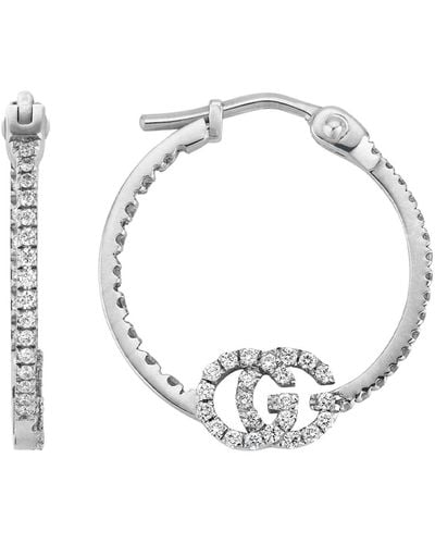 Gucci Ybd581982001 - gg running hoop earrings in 18k white gold and diamonds - Metallizzato