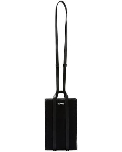 Sunnei Schwarze canvas-mikrotasche mit schwarzen gummigriffen und schultergurt