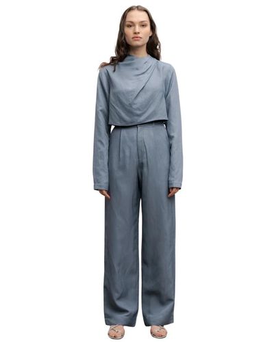 Ahlvar Gallery Jade cropped linen blouse - Blu