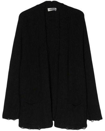 A PAPER KID Maglione nero in maglia grossa con finitura consumata