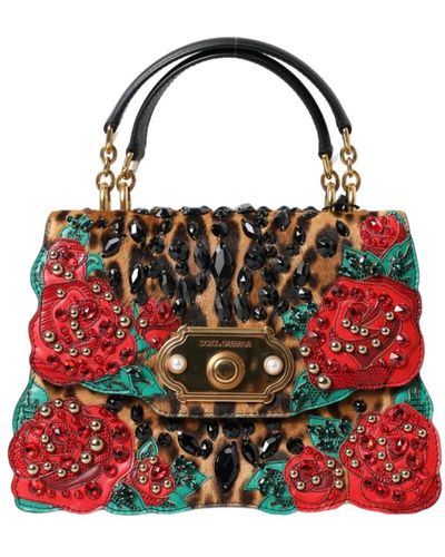Dolce & Gabbana Leopard rose embellished tote bag - Rosso