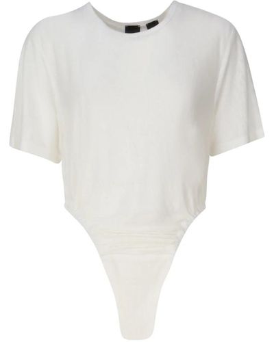 Pinko Weißer leinen-bodysuit mit kurzen ärmeln