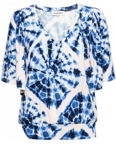 &Co Woman Tie-dye v-ausschnitt top mit rüschenärmel &co - Blau