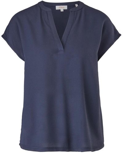 S.oliver T-shirt kurzarmshirt mit überschnittener schulter und tiefem v-ausschnitt - Blau