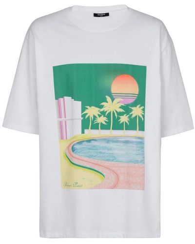 Balmain T-shirt stampata con cartolina - Grigio