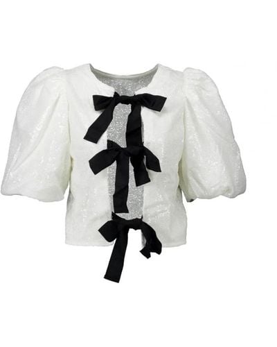 co'couture Pailletten-schleifenbluse in weiß - Schwarz