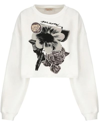 Marni Stilvolle pullover kollektion,weißer baumwoll-rundhalsausschnitt-sweatshirt