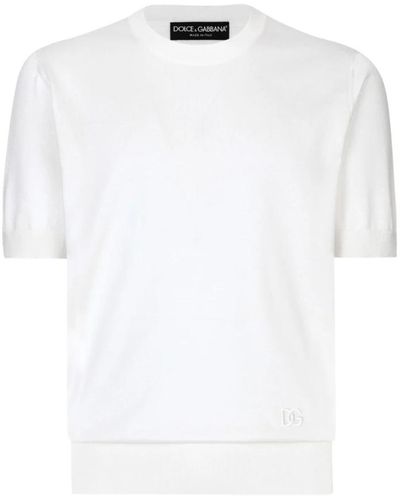 Dolce & Gabbana Weiße seidenlogo-bestickter pullover