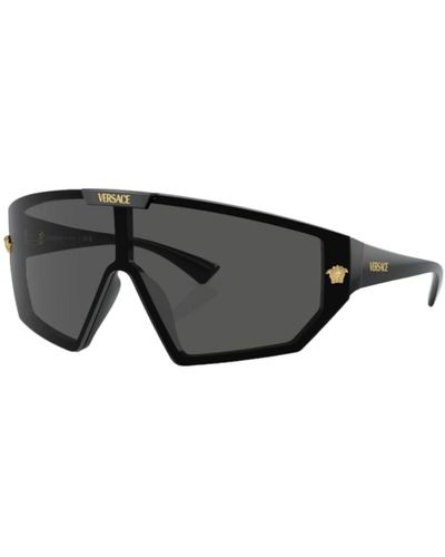 Versace Schwarze sonnenbrille dunkelgraue linse spiegel gold