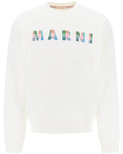Marni Sweatshirt with plaid logo - Bianco