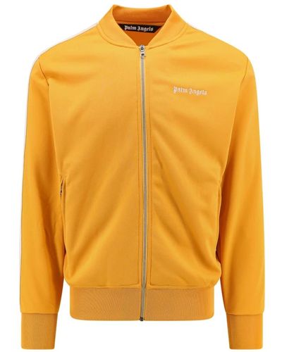 Palm Angels R sweatshirt mit reißverschluss und besticktem logo - Gelb
