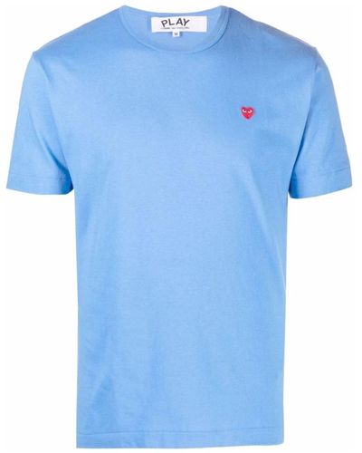 COMME DES GARÇONS PLAY Blaues t-shirt mit kurzen ärmeln und kleinem roten herz